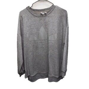 Adidas Sweatshirt Women M Gray Trefoil Logo Step Hem Slit Tunic Pullover Graphic